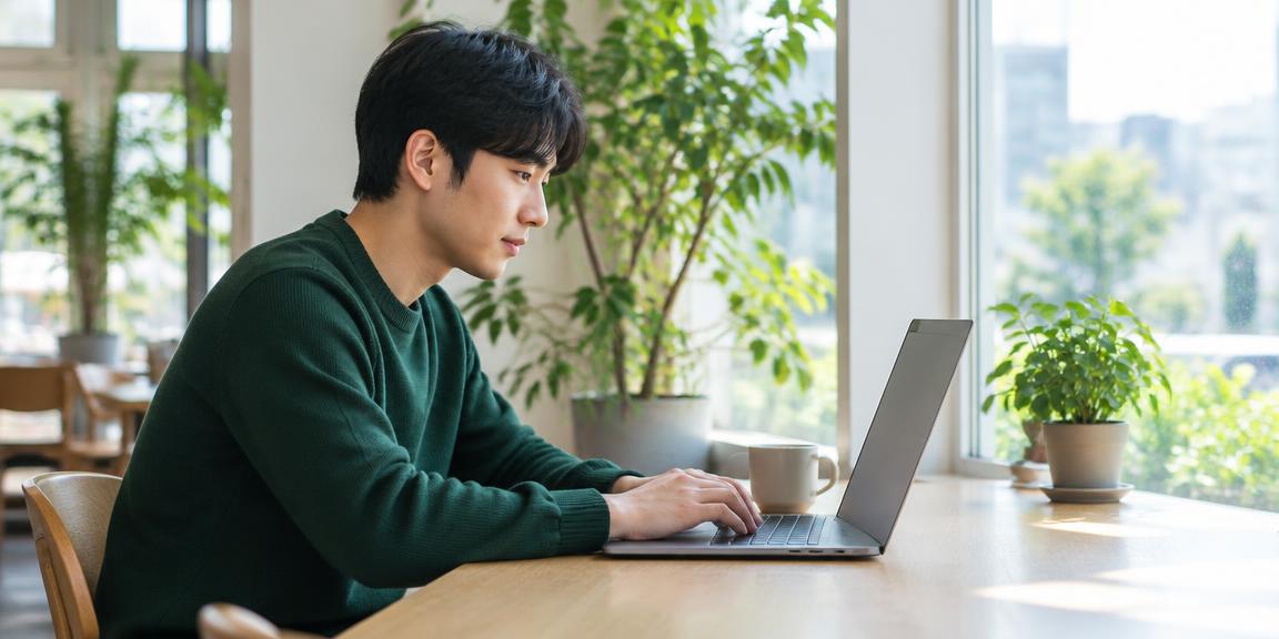 카페에서 다음 커리어를 고민하는 직장인 연출 사진